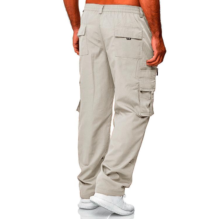 Men's Spring and Autumn Solid Straight Legged Cargo Pants Casual Multi-Pocket Long Pants Loose Fit Outdoor Fitness Trousers