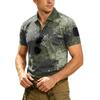 Men Tactical Polo Shirt with Hook and Loop Patch Short Sleeve Digital Print Turn Down Collar Loose Fit Outdoor Quick Dry Top