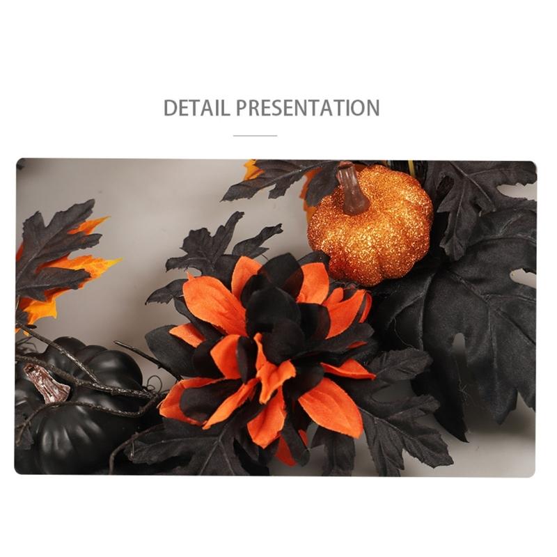 Artificial Leaves Wreath Halloween Wreath Decoration 40cm/15.7inch for Front Door Entryway, Porch, Wall Display Use