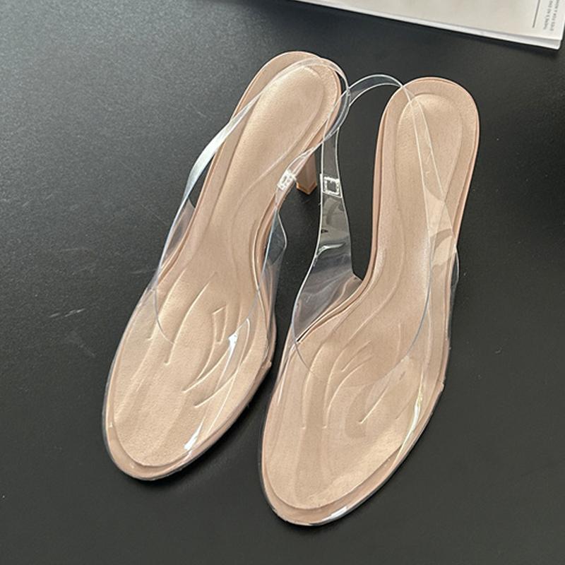 

Fashion Liyke Designer Women Pumps Sexy Slingback Sandals Summer Round Toe Slip On Back Strap Shoes PVC Transparent High Heels Size 43 35 абрикосовый
