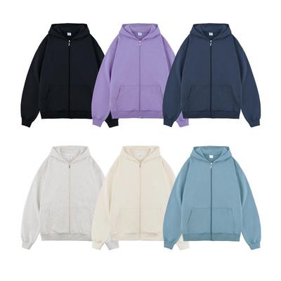 Updated Autumn and Winter 450G Terry Relaxed Fit Zipper Hooded Sweatshirt One Tone Leisure Mens Thermal Jacket