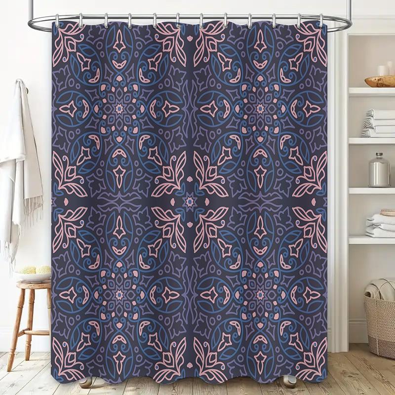 Elegant Blue Pink Floral Shower Curtain for Bathroom Decor Waterproof Fabric with Metal Hook Ring Set for Home Use Size Customiz
