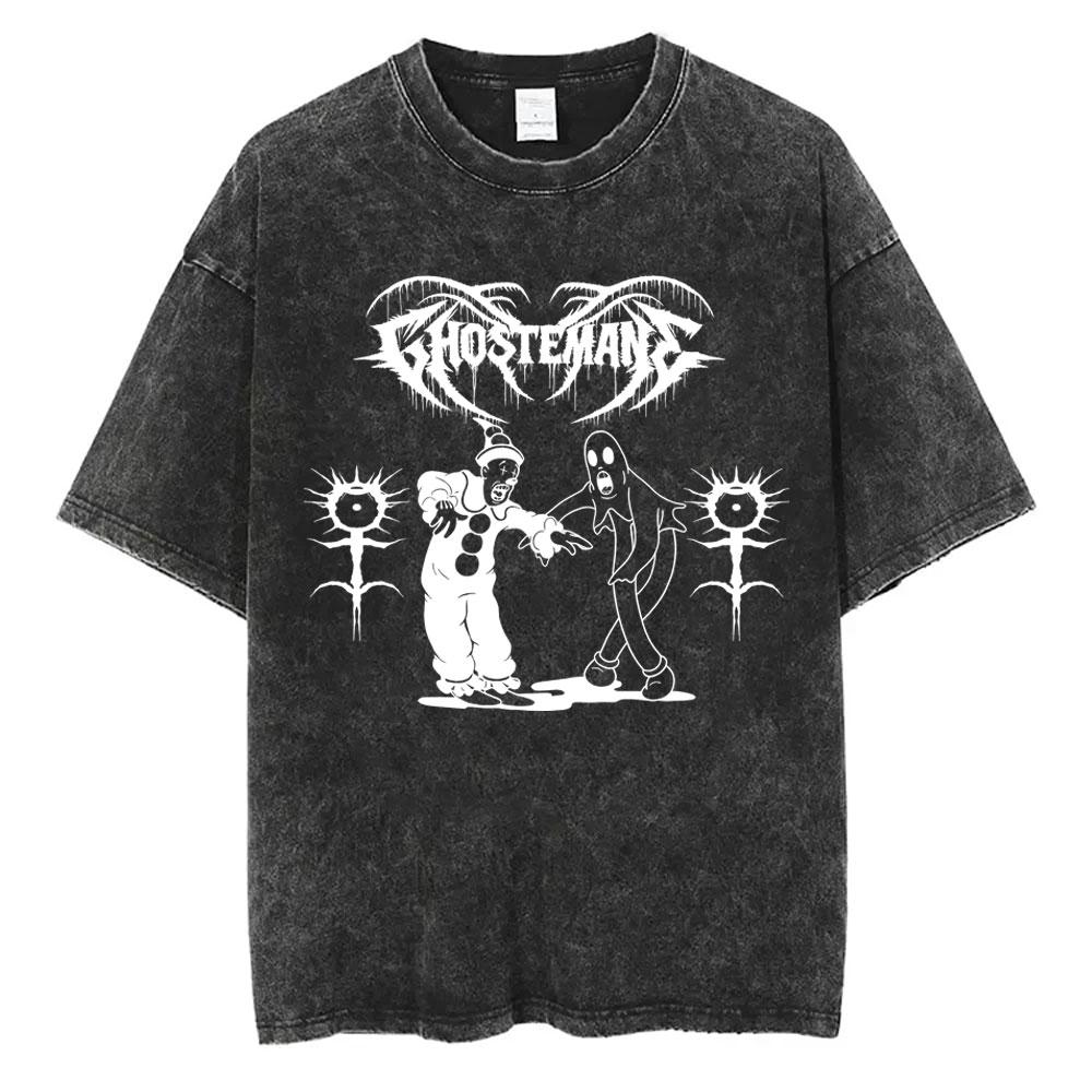 Washed Vintage Rapper Ghostemane Graphic Print Tshirt Men Women Hip Hop Rap Rock Trap Metal Gothic Oversized Tshirt Streetwear