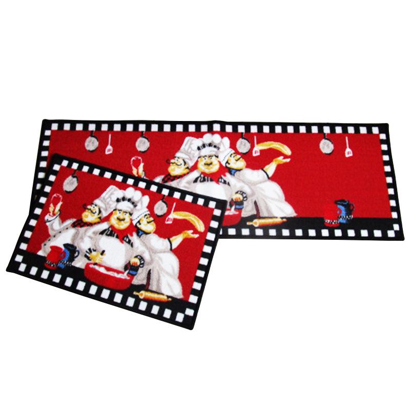 Red Absorbent Two-Piece Chef Kitchen Floor Mat - Machine Washable Carpet