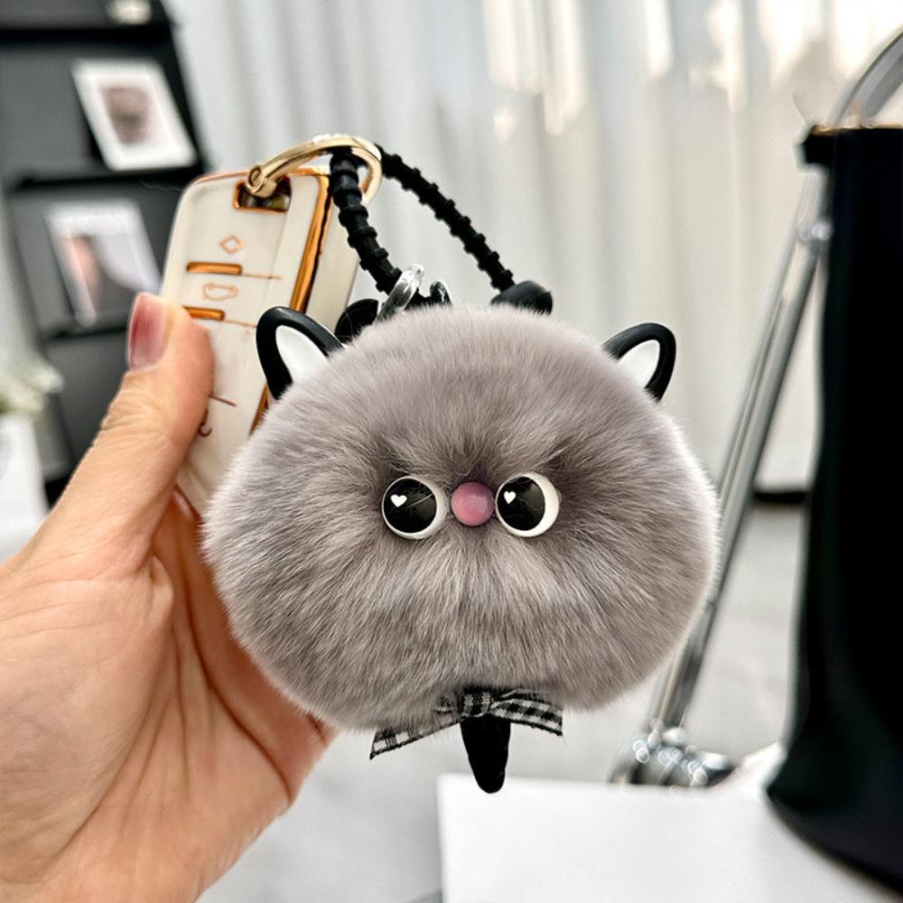 

Stuffed Imitation Rabbit Fur Keychain Bag Decor Hanging Plush Cat Dolls Bag Ornaments серый