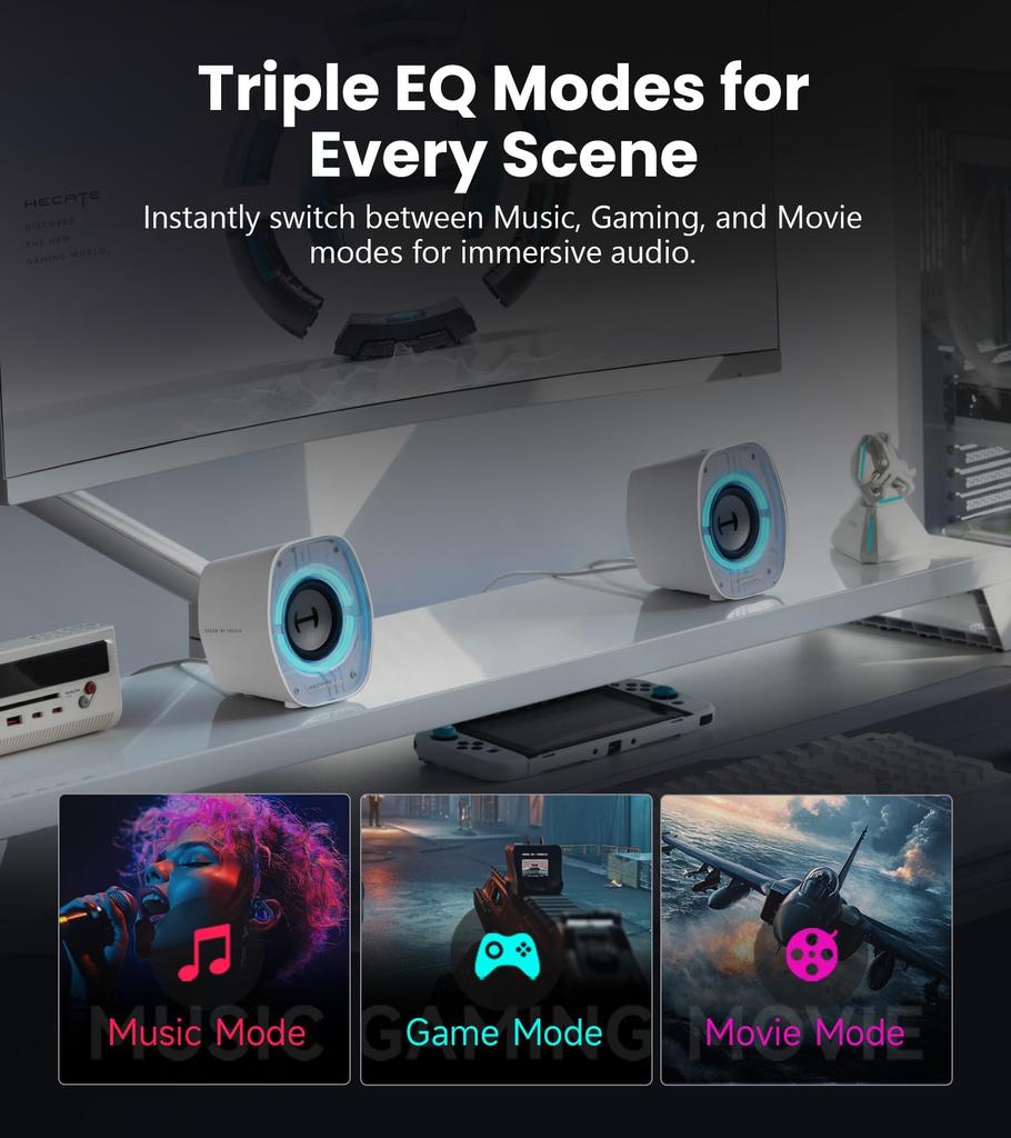 Edifier G1000 II PC Speakers RGB Desktop Compact Gaming Speakers Compatible with PS5 Series AUX Wireless Wired Connection 3 EQ Modes for ConneX