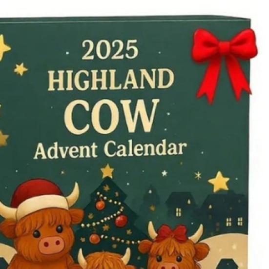 Christmas Pendant Advent Calendar Box Highland Cow 24-Day Countdown Ornament Holiday Party Decoration