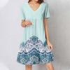 Womens Summer Dress Short Sleeve V Neck Short Dresses Fashion Casual Flowy Boho Ruffle A Line Swing Sundress