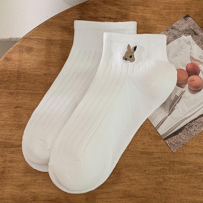 Women's Summer Thin Cartoon Embroidered Bear Low Top Shallow Mouth Non Slip Short Tube Boat Socks