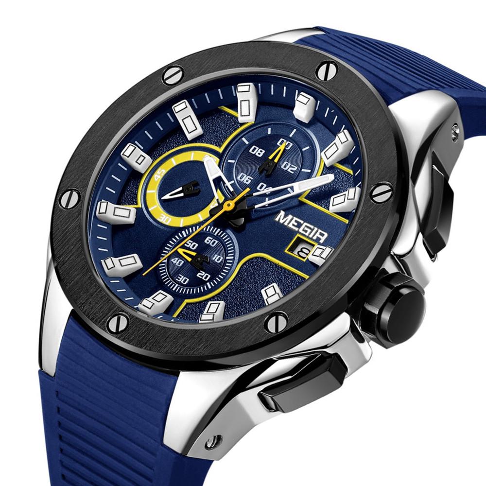 Orologio Boruse Uomo Cronografo Quarz Con Cinturino In Silicone Blu - Impermeabile 30M, Quadrante Nero/blu Luminoso - Regalo Perfetto Per Uomo Moderno