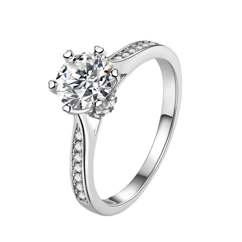 D Color Moissanite Diamond Ring for Women Sterling Silver One Carat Hot Selling Six Claw Ring Wedding Ring Proposal Diamond Ring Gift for Girlfriend