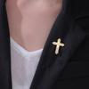 Christian Catholic Cross Lapel Pins Men Women Brooch Clear Zircon Stainless Steel Metal Pins Backpack Badges Religious Jewelry