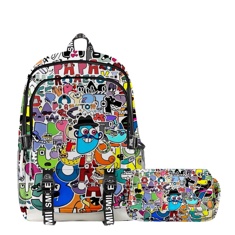 Alphabet Lore Legend Schoolbag Backpack W/ Zipper Double Layer Pen Bag Two-piece