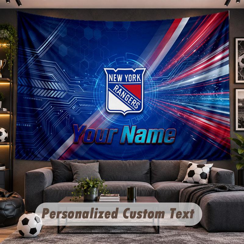 Wall Hanging Tapestry Custom NameNew York Rangers Pattern Personalized Printed Fabric Wall Decor