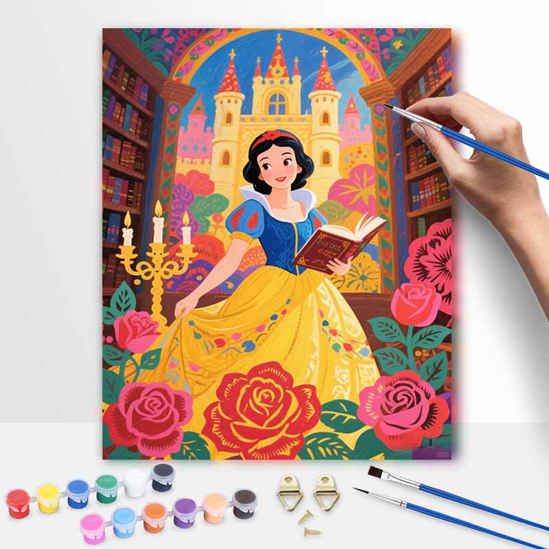 Disney digital oil painting princess castle book rose hand painting home decoration painting 20x30cm