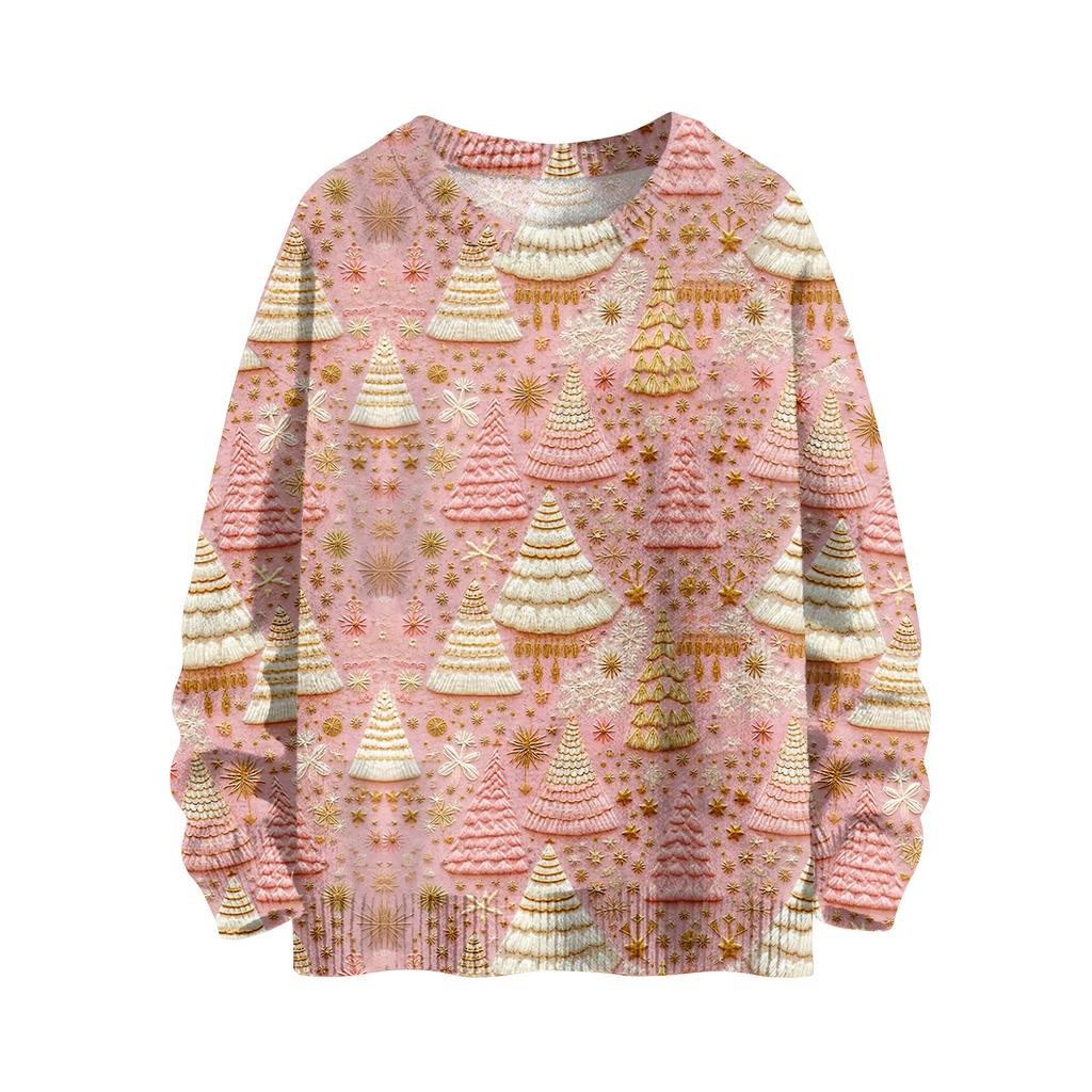 Women's Fashion Casual Long Sleeve Christmas Printed Round Neck Knitted Top