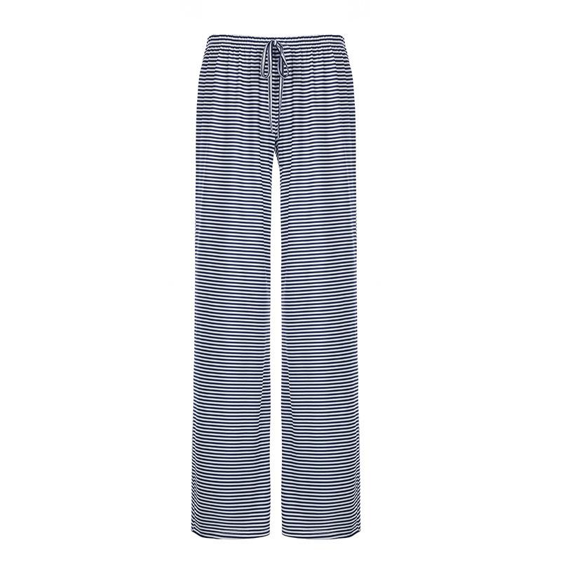 Blue and White Striped Wide Leg Pants with Drawstring Waist S синий