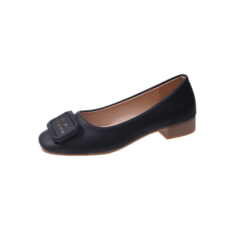 Shallow single shoes 22 small fragrant style with new square head beanie shoes low heel temperament comfortable soft sole mother shoes