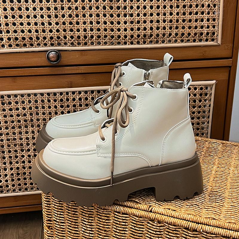 Mode Plateau Dicke Sohle Warmes Kurzes Plüsch Damen Motorradstiefel Mode Schnürschuhe Herbst Winter Weibliche Kurze Stiefeletten