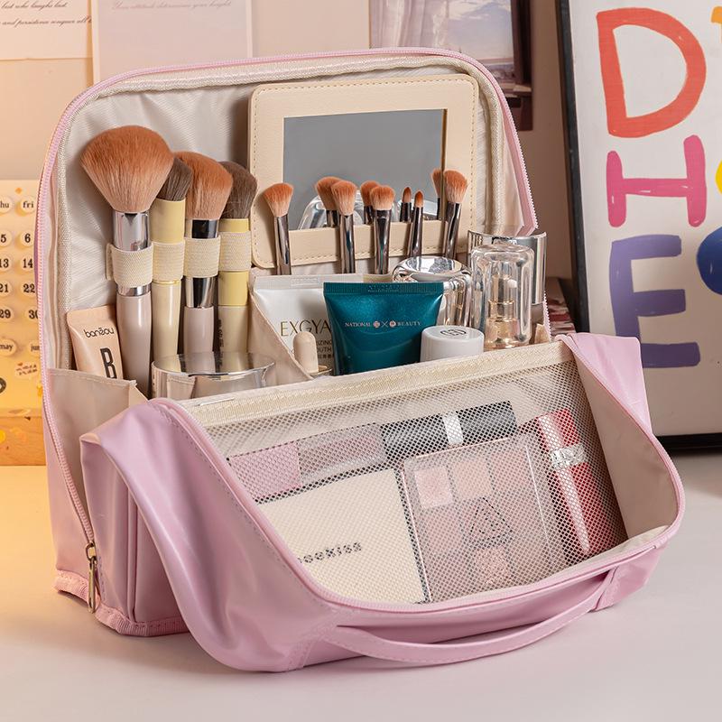 Women's Large Capacity Portable Cosmetic & Skincare Bag with Brush Holder