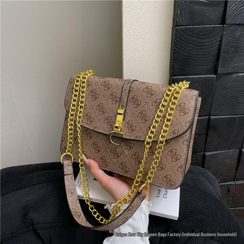 Bolsa Quadrada Pequena de Corrente Texturizada Moderna Europa & América - Moda Feminina 2025 Bolsa de Ombro & Transversal