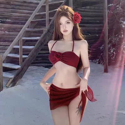 Korean INS Strapless Bikini Split Swimsuit for Women, Slimming 1011 Button Hot Spring Vacation Swimwear