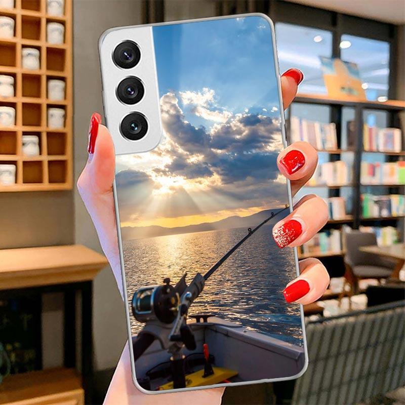 Offshore Angling Fishing Fish Rod Cover Phone Case For Samsung Galaxy S26 S25 Edge S24 Ultra S23 S22 Plus S21 S20 FE Soft Fundas