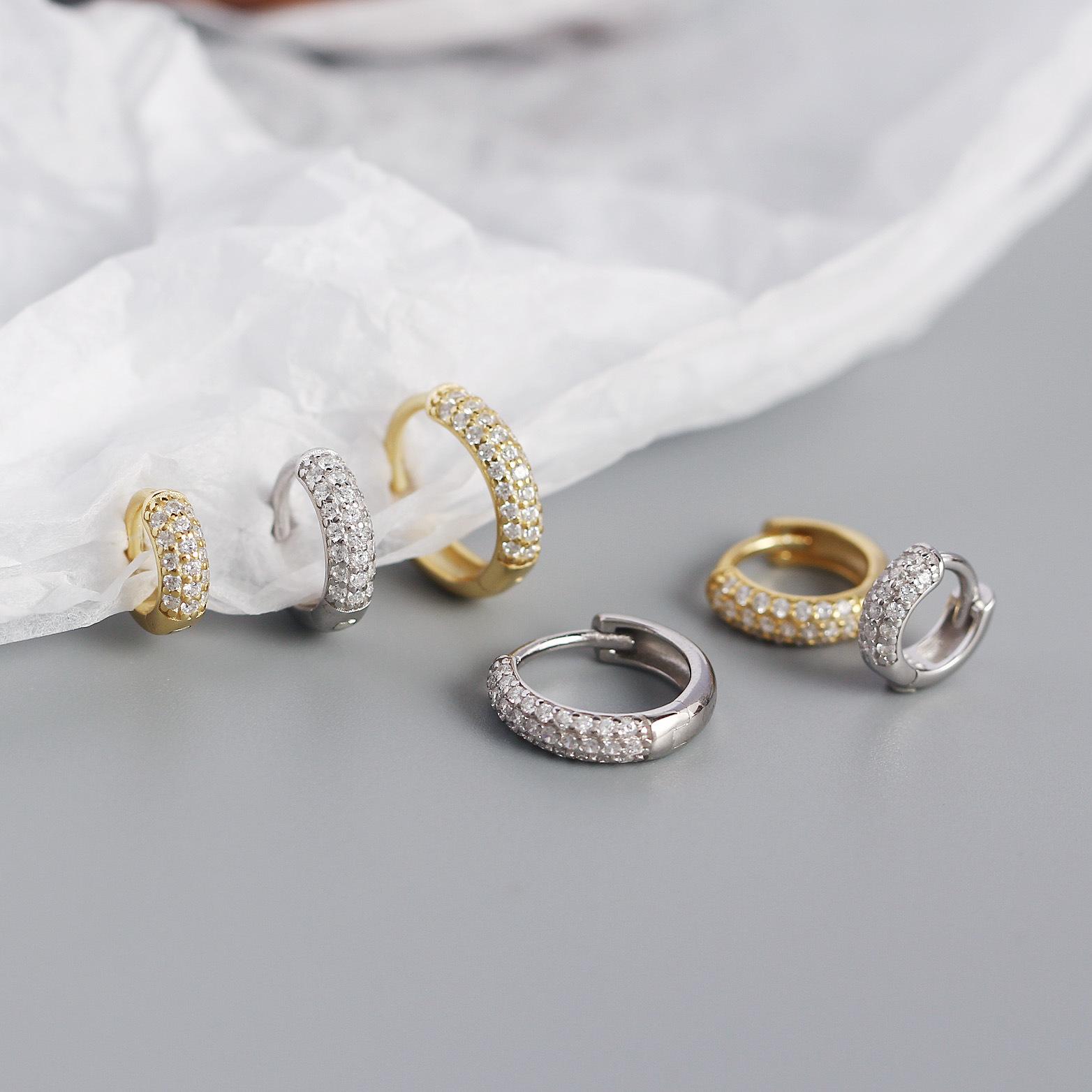 Fashion Rhinestone Hoop Earrings Gold Earring Hoops Chunky Hoop Earrings for Women 925 Silver Jewelry 6mm золотой