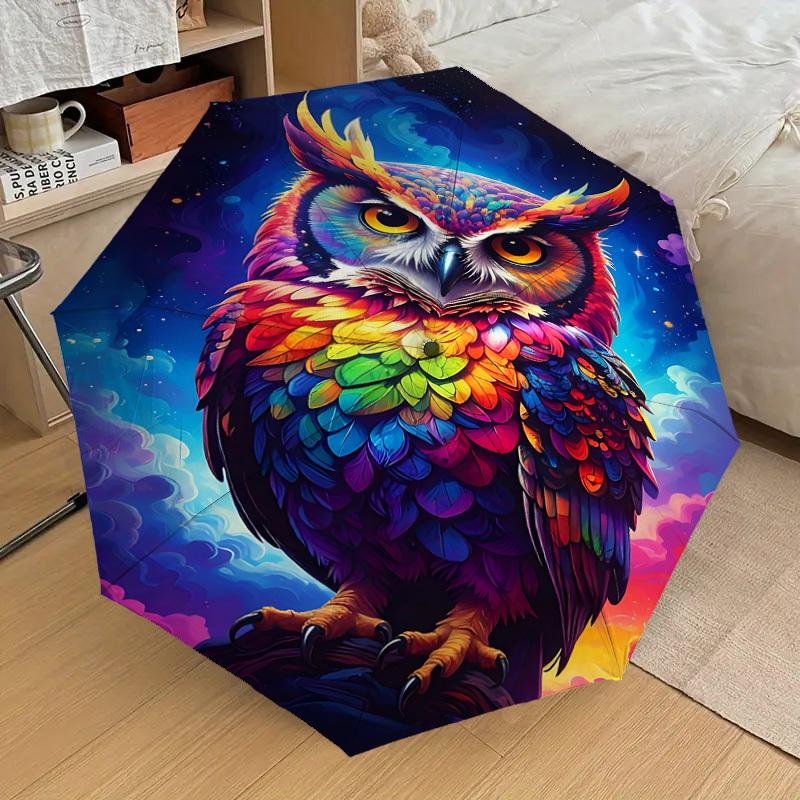 1PC Colorful Owl Fantasy Umbrella-8-Rib Reinforced, Automatic Open, Lightweight & Durable, Cute Fashion Accessory for Outdoor-W113