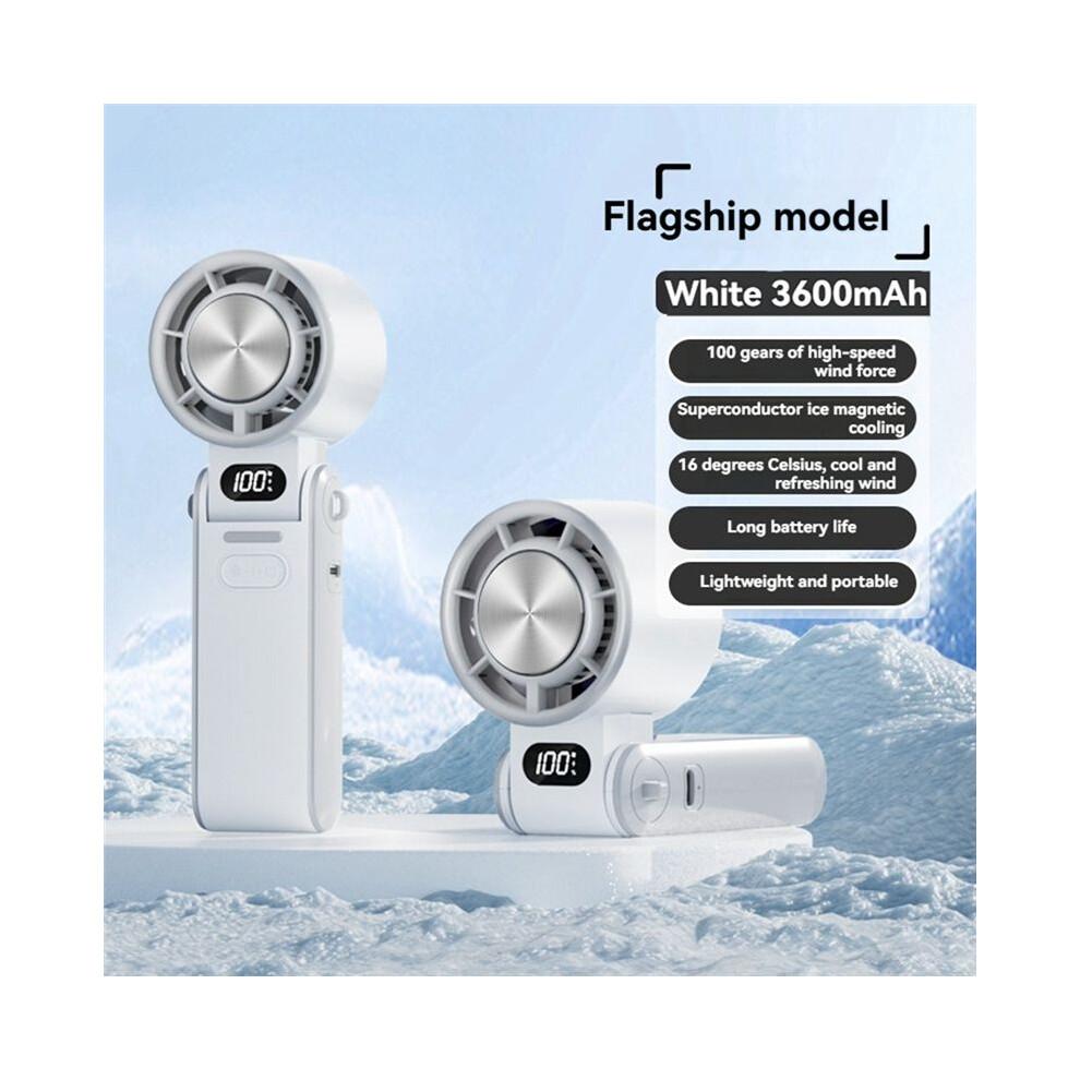 Portable Air Cooling Turbo Fan 3600mAh 100 Wind Speeds Adjustable Outdoor Foldable Handheld Fan with Lanyard White