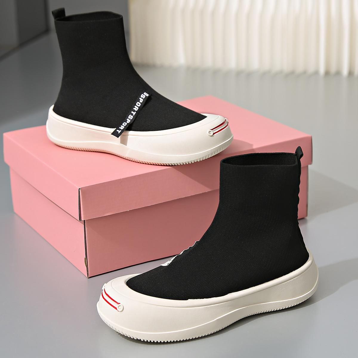 

Летние женские носки, обувь, кроссовки на платформе, ботильоны до щиколотки, повседневная обувь слипоны, дышащие вязаные кроссовки, теннисные спортивные туфли, женские 40 чёрный