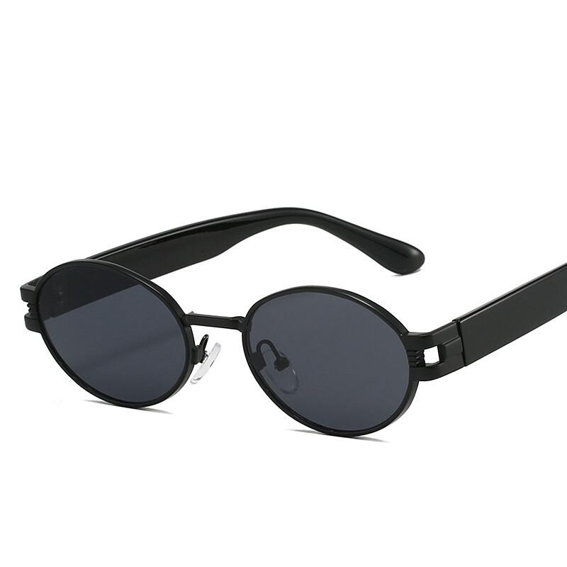 Luxury Brand Metal Sunglasses Unisex Designer Fashion Oval Black UV400 Shades For Men Women