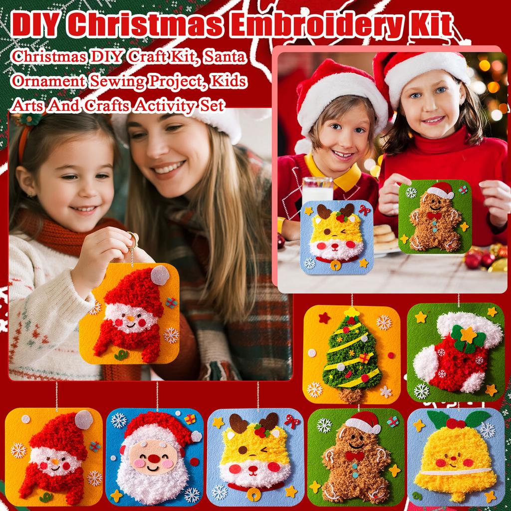 DIY Christmas Embroidery Kit Christmas DIY Craft Kit, Santa Ornament Sewing Project, Kids Arts And Crafts Activity Set