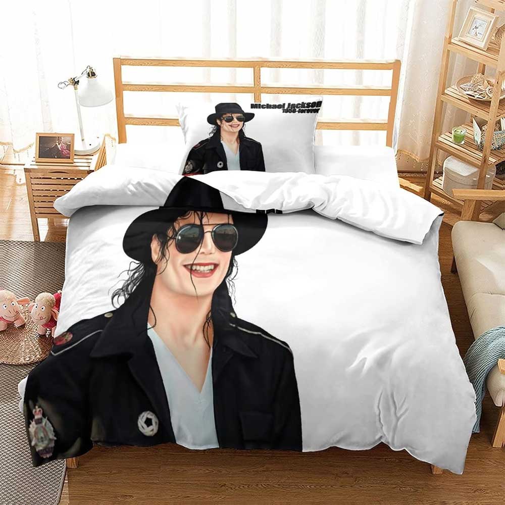 Juego de Ropa de Cama Jackson Funda Nórdica Michael Funda de Almohada Dibujos Animados Cantante Funda de Edredón para Niños Regalo Individual Doble Tamaño Grande