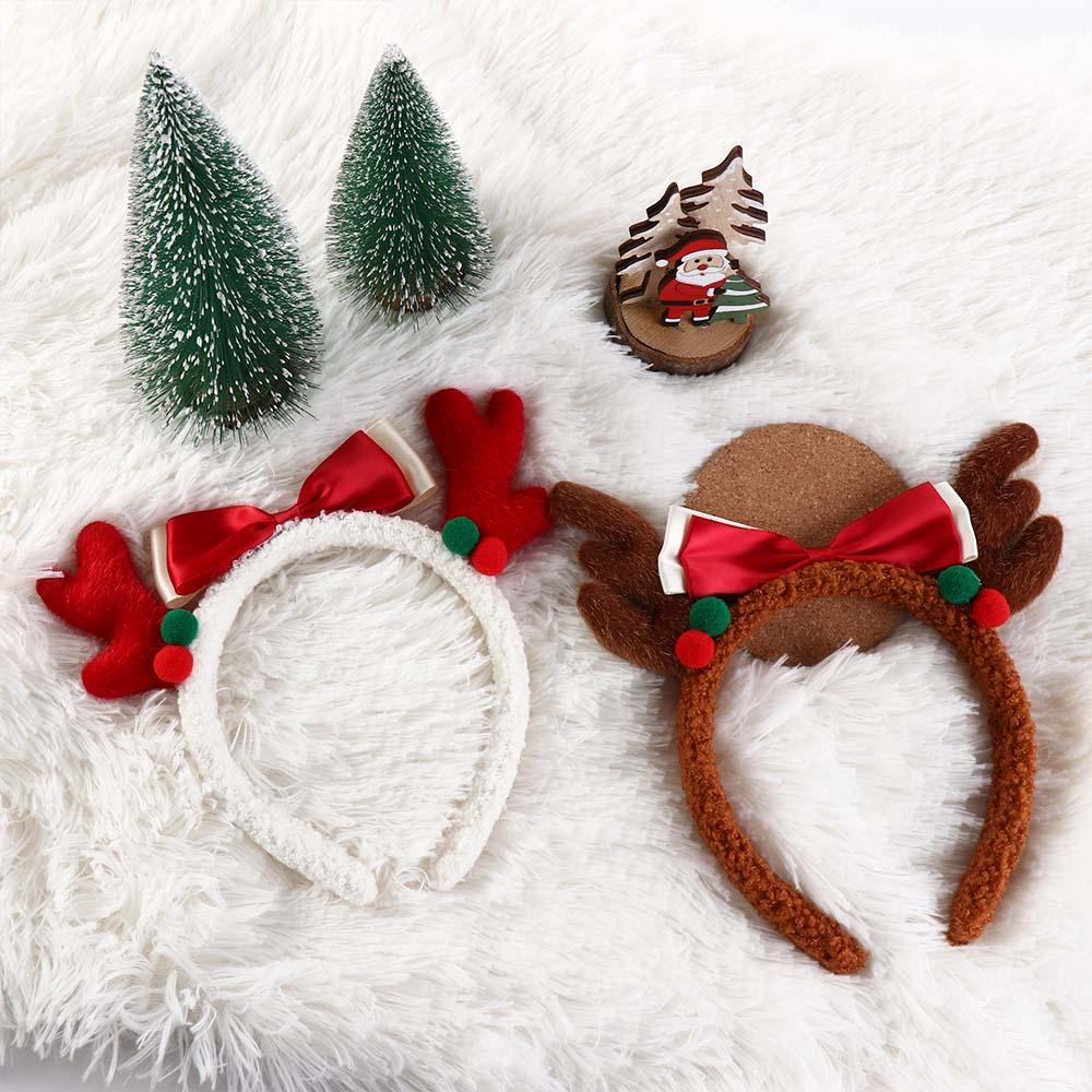 Trendy Plush Bowknot Hair Hoop Korean Style Head Wrap Christmas Hairband Elk Photo Props Christmas Headband Kids