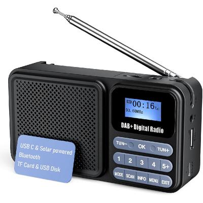 Radio DAB Portable, Radio DAB FM avec Bluetooth 5.0 et 80 Présélections Radio de Cuisine avec Câble ou Fonctionnement sur Batterie 2200 mAh, Support Charge Solaire & USB