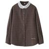 Plus Size Women's 2026 Spring Plaid Coat with Lace Collar Cardigan - Slimming Long Sleeve Shirt