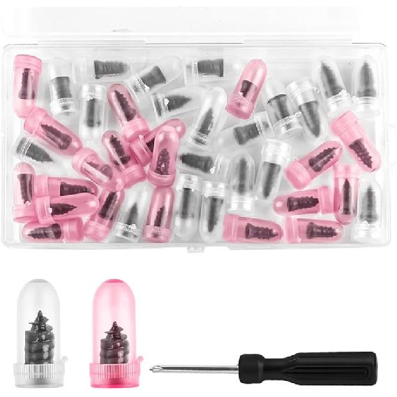 40PCS Car Tire Repair Nails, Rubber Spiral Vaccum Tyre Screw Plug with Screwdriver, Fast Self-Service Automotive Tire Puncture Repair Nail, Universal