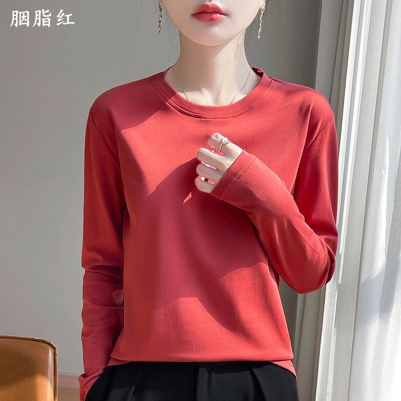 Spring And Summer New Mercerized Polyester Long Sleeve T-shirt Women's Round Neck Loose 100% Polyester Bottoming T-shirt
