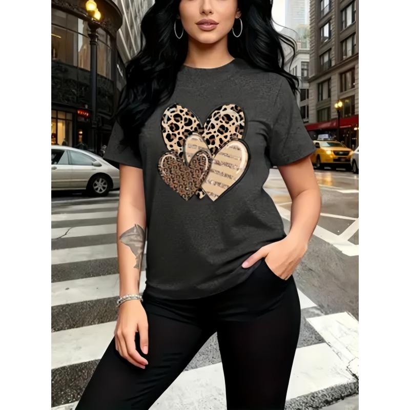 European Size Leopard love combination art pattern printing, fashionable breathable T-shirt, family travel