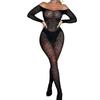 Hot Sexy Print Bodystocking Crotchless Off Shoulder Long Sleeve Bodycon Mesh Bodysuit Transparent Nightwear Clubwear Lingerie