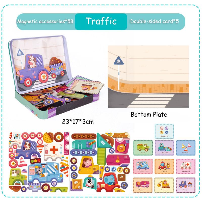 Baby Toys 3D Magnetic Puzzle Traffic Animal Travel Toys Dressing Up Jigsaw Games Early Education Imagination Toy Gifts For Girls