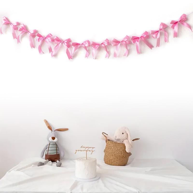 10pcs/string Polyester Hanging Home Craft Ornament Wide Bow Pulling Flag Party Decor 4 Colors