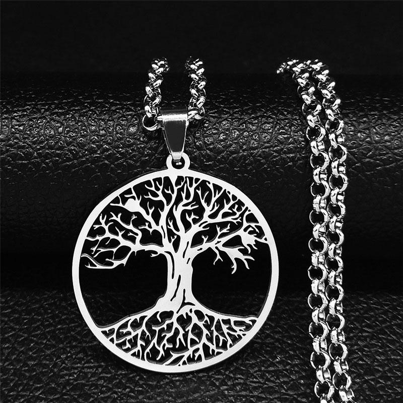 Tree of Life Stainless Steel Long Necklace for Men Black Color Necklaces & Pendants Jewelry cadenas para hombre N834S03