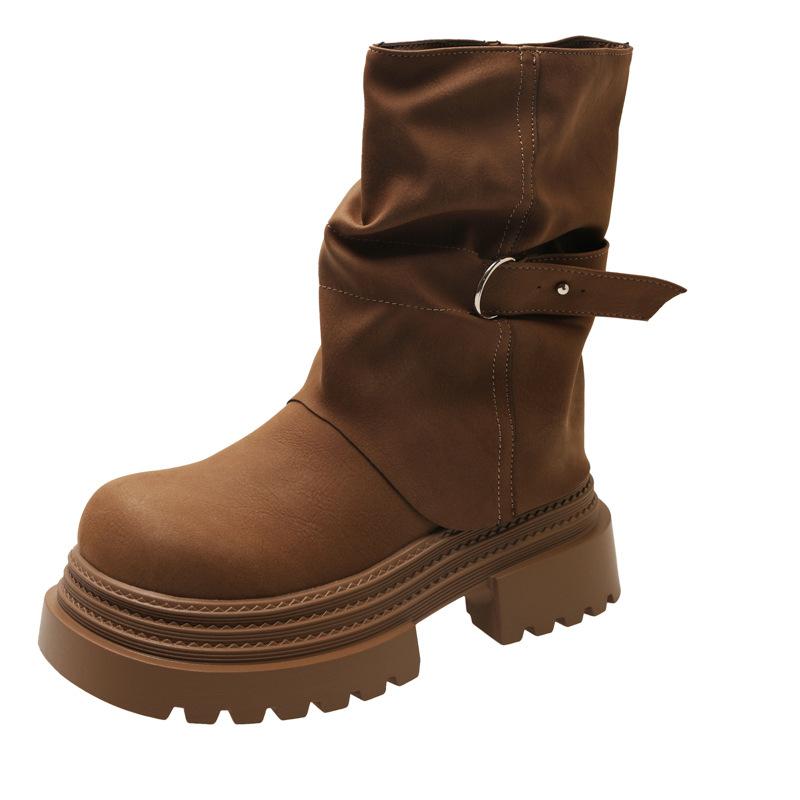 Vintage Maillard Martin boots women's 2025 autumn new British style thick-soled heightening trouser boots short boots stacking boots