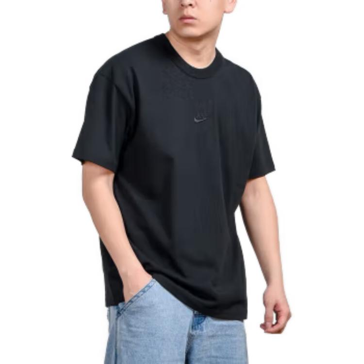 Nike T-shirt a Maniche Corte con Girocollo e Ricamo Logo Monocolore Uomo Top Nera DB3194-010