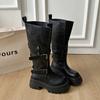 [Fanfna] Maillard Brown Boots Women's Big Tube Circumference Thick-soled Heightening Western Cowboy Tall Knight Boots