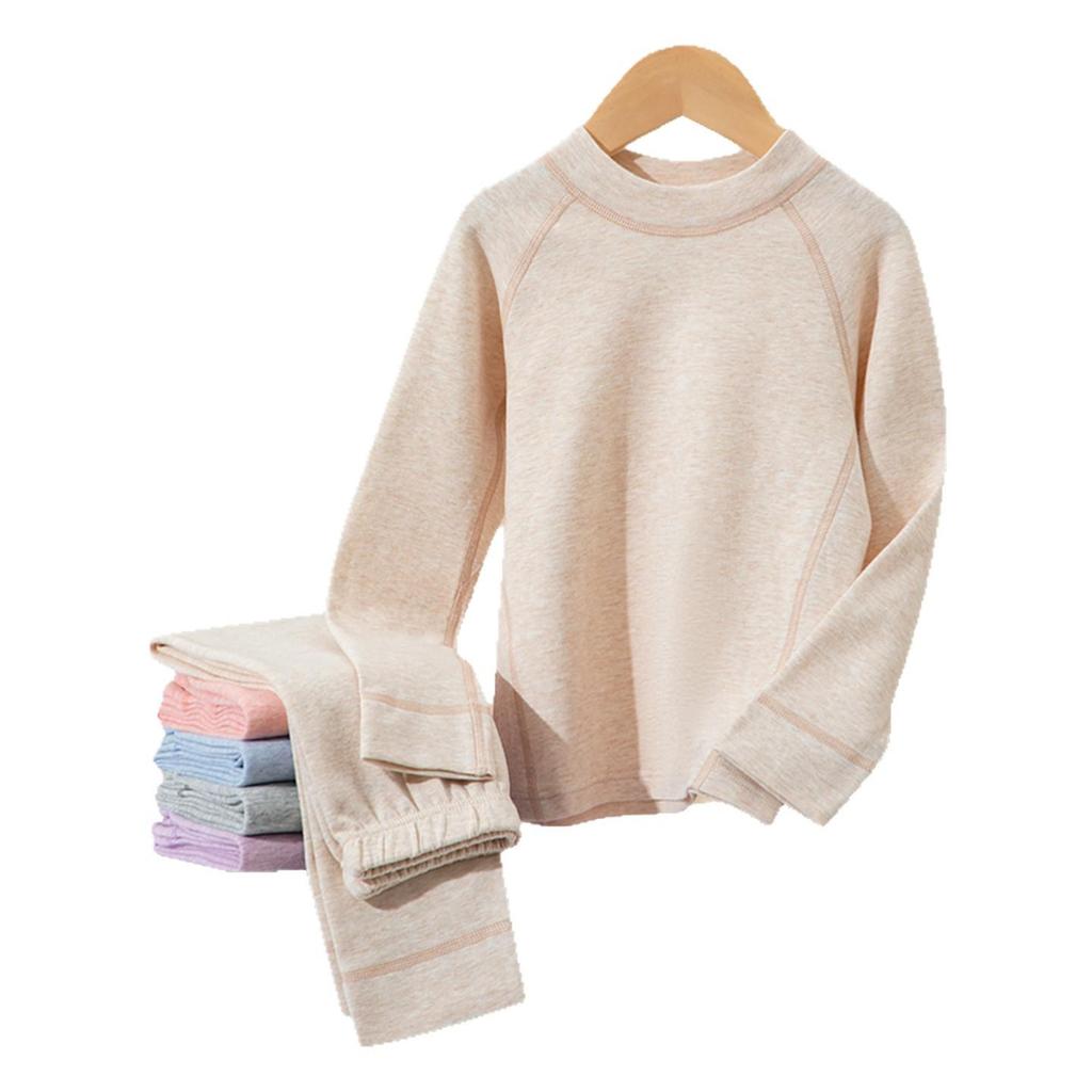Kids' Warm Lycra Cotton Underwear Set: Autumn Solid Color Sweater & Pants for Boys and Girls
