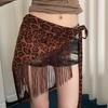 Trendy Fringed Leopard Waist Belt Polyester Wide Girdle Stretchy Waist Strap Party Casual Outfit Triangular Hip Curtain