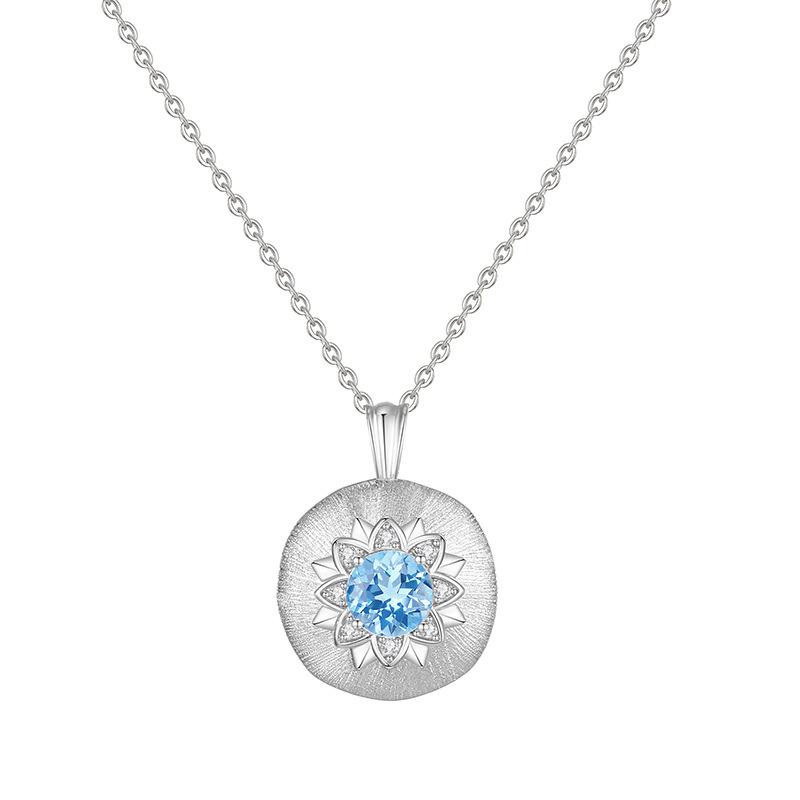 S925 Sterling Silver Necklace with Natural Crystal Pendant Retro French Style Chain for Women